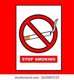 No smoking poster with red "Stop Smoking" warning text 
    and a crossed-out cigarette icon. 
    Minimalist style, flat art design.