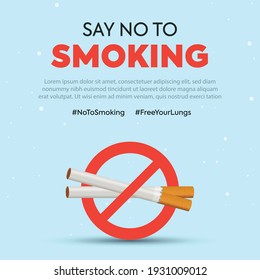 No Smoking poster. Say no to smoking banner on cyan background Facebook and Instagram post, Facebook cover. no smoke awareness campaign. ban on cigarette. smoking ban. no smoking sign. 