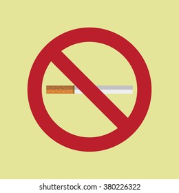 No smoking. Problem of smoking. Crossed-cigarette. No smoking icon. Cigarette on a yellow background. Cigarette flat icon. Flat design. Vector
