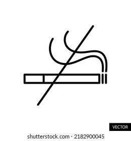 No smoking, Smoking prohibited vector icon in line style design for website, app, UI, isolated on white background. No cigarette. Smoking kills concept. Editable stroke. EPS 10 vector illustration.