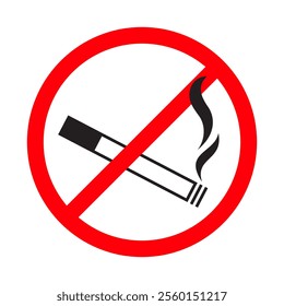 No smoking, a prohibition sign, a cigarette and a red cross, a simple illustration.