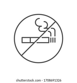 No smoking prohibition sign related vector thin line icon. Prohibition Sign Cigarette . Isolated on white background. Editable stroke. Vector illustration.