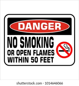 NO SMOKING prohobition forbidden sign vector illustration. Warning, danger, no smoking or open flames within 50 feet