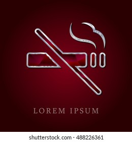 No Smoking Red Crystal Ruby with Silver Precious Jewel Icon / Logo Design