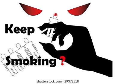 No smoking: red eyes demon on white background - vector