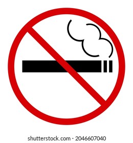 No smoking, red round prohibition sign on white background, vector illustration