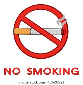 No Smoking Red Sign With Cigarette With Text. Vector Illustration Isolated On White Background