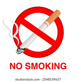 No Smoking Red Sign: Forbidden Tobacco and Cigarette Vector Illustration Isolated on White Background