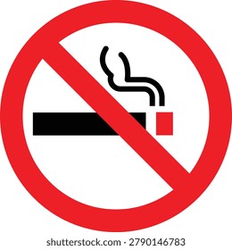 No smoking restriction sign vector icon with red warning circle for public health safety enforcement policy layout element