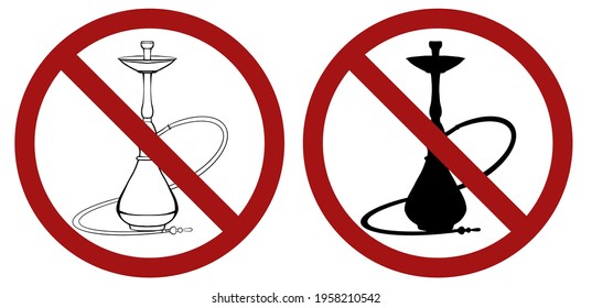 No smoking. Set of vector prohibiting red signs with silhouettes of hookahs. Smoking is harmful to your health. Restrictions during quarantine.