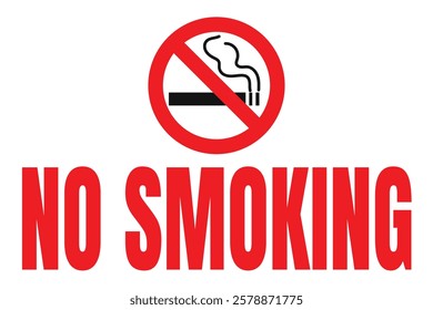 No smoking sign, bold red text, white background, black border, prohibition symbol, cigarette icon, warning sign