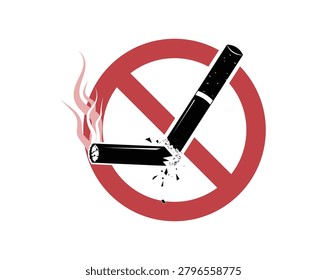 No Smoking Sign with Broken Cigarette and Smoke, Stop Smoking and Health Care Concept Vector Illustration