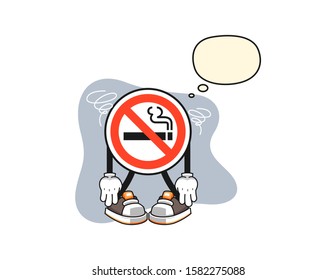 No smoking sign broken spirit with thought bubble cartoon. Mascot Character vector.