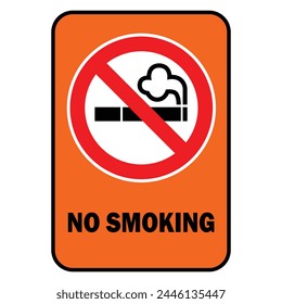 no smoking sign with burning cigarettes and smoke prohibition and risk illustration with warning text and orange background
