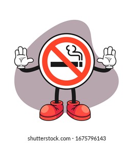 No smoking sign cartoon character with a stop hand gesture