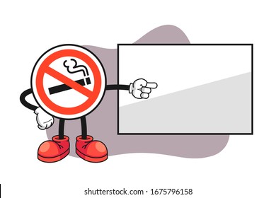 No smoking sign cartoon character pointing to a whiteboard