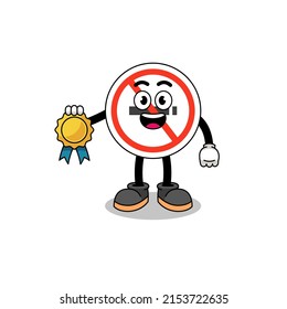 no smoking sign cartoon illustration with satisfaction guaranteed medal , character design