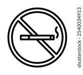 No smoking sign with a cigarette crossed out inside a circle, symbolizing smoking prohibition. Vector illustration. Editable stroke.