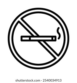 No smoking sign with a cigarette crossed out inside a circle, symbolizing smoking prohibition. Vector illustration. Editable stroke.