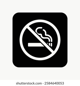 No smoking sign with a cigarette crossed out. Black and white icon. Prohibition symbol for no smoking areas. Clear no smoking message in bold design. User interface icon vector.