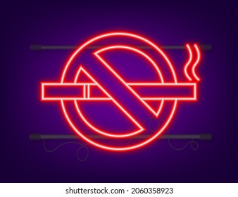 No smoking sign. Cigarette, great design for any purposes. Neon icon. Vector illustration