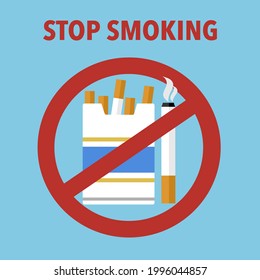 No smoking sign with cigarettes in flat design. Quit smoking concept. Anti tobacco day. 