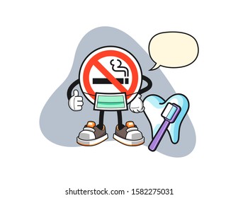 No smoking sign dentist with speech bubble cartoon. Mascot Character vector.