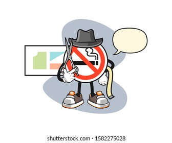 No smoking sign fashion designer with speech bubble cartoon. Mascot Character vector.