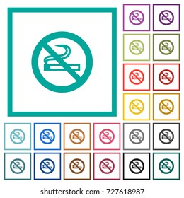 No smoking sign flat color icons with quadrant frames on white background