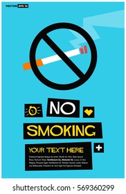 No Smoking Sign (Flat Style Vector Illustration Poster Design) With Text Box Template