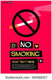 No Smoking Sign (Flat Style Vector Illustration Poster Design) With Text Box Template