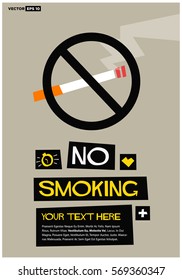 No Smoking Sign (Flat Style Vector Illustration Poster Design) With Text Box Template