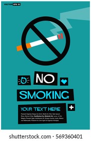 No Smoking Sign (Flat Style Vector Illustration Poster Design) With Text Box Template