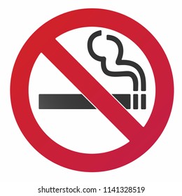 No Smoking  Sign. Forbidden Sign Icon Isolated On White Background Vector Illustration. Black Cigarette And Smoke, Red Prohibition Circle Isolated On White Background. Gradient Version Flat Design. 