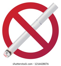 No smoking sign. Forbidden sign icon isolated on white background vector illustration. Realistic white cigarette, smoke, red prohobition circle isolated on white background. Gradient version design. 