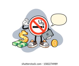 No smoking sign freelancer with speech bubble cartoon. Mascot Character vector.