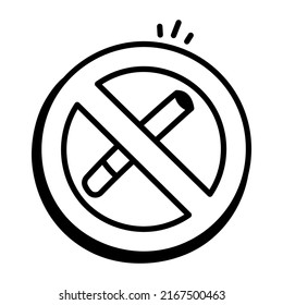 No Smoking Sign, Hand Drawn Icon Vector 
