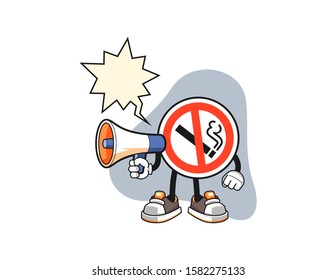 No smoking sign hold megaphone with speech bubble cartoon. Mascot Character vector.