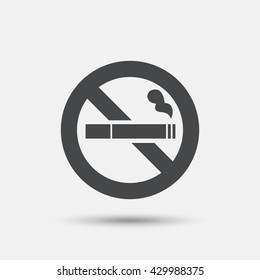 No Smoking sign icon. Cigarette symbol. Flat no smoking web icon on white background. Vector