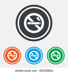 No Smoking sign icon. Cigarette symbol. Graphic design web element. Flat no smoking symbol on the round button. Vector