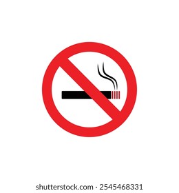 No smoking sign icon, with a clear red circle and cigarette graphic, Smoking is injurious for health.