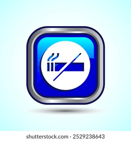 No Smoking Sign Icon Design Illustration, Icon For Apps and Websites, Blue Color Square Button Design
