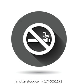 No smoking sign icon in flat style. Cigarette vector illustration on black round background with long shadow effect. Nicotine circle button business concept.