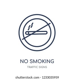 No smoking sign icon. No smoking sign linear symbol design from Traffic signs collection. Simple outline element vector illustration on white background