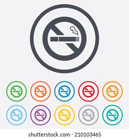 No Smoking sign icon. Quit smoking. Cigarette symbol. Round circle buttons with frame. Vector