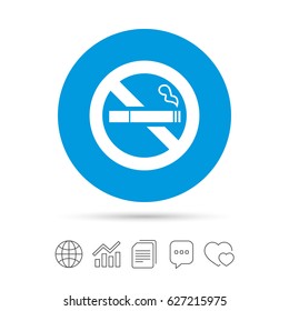 No Smoking Sign Icon. Quit Smoking. Cigarette Symbol. Copy Files, Chat Speech Bubble And Chart Web Icons. Vector