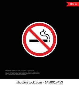 No smoking sign and icon. Red prohibition with cigarette and smoke on black background. Vector illustration. eps10