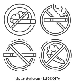 No smoking sign icon set. Outline set of no smoking sign vector icons for web design isolated on white background