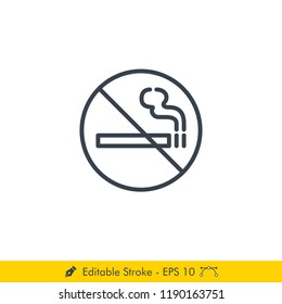 No Smoking Sign Icon / Vector - In Line / Stroke Design