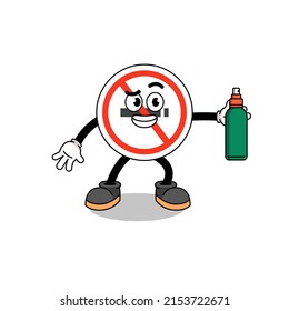 no smoking sign illustration cartoon holding mosquito repellent , character design